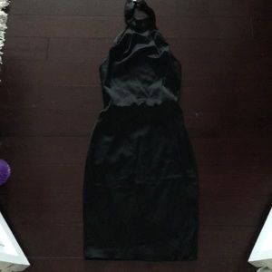 This is a beautiful Black Satin Halter Dress.